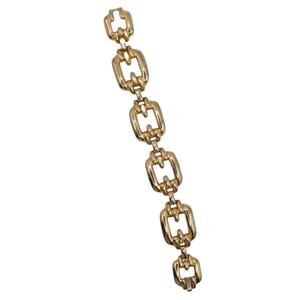 Vintage Gold Tone Textured Wide Statement Link Bracelet Fold Over Clasp 7"